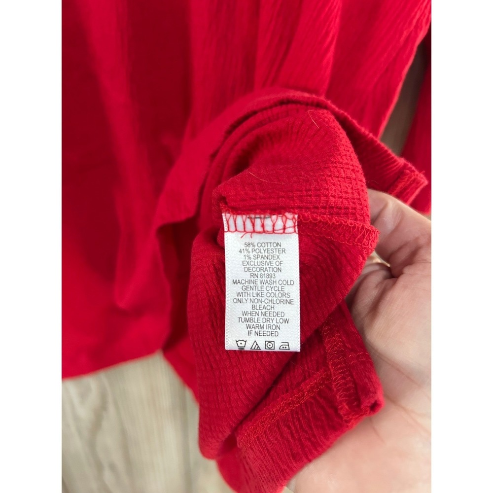 Denim & Co Womens XL Red Embroidered Split Neck 3/4 Sleeve Gauze Tunic Top - Picture 6 of 7